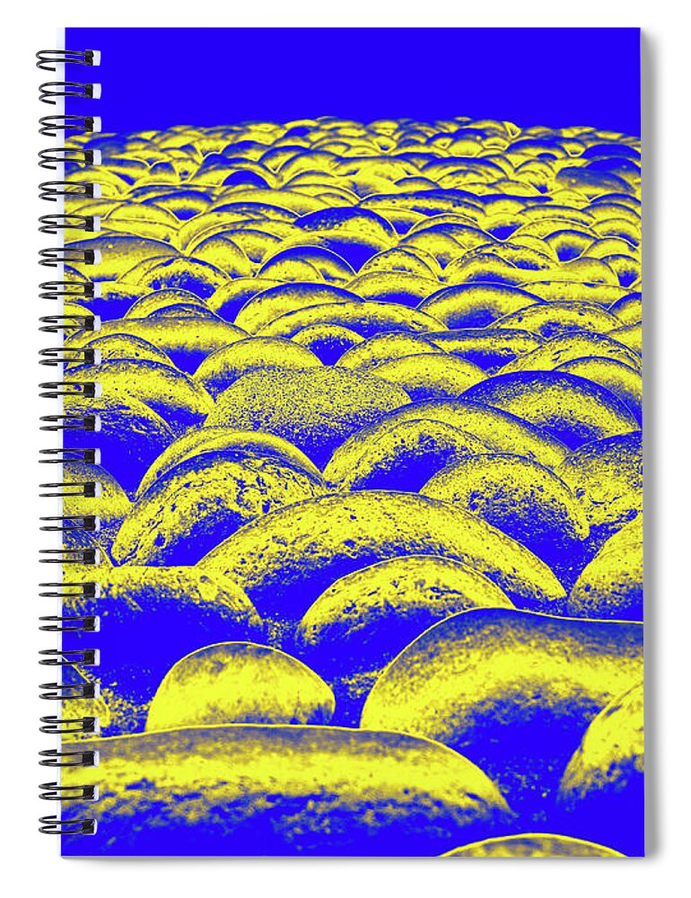 Abstract Spiral Notebook featuring the digital art Close Up To A Rock Wall, Yellow And Dark Blue by David Desautel