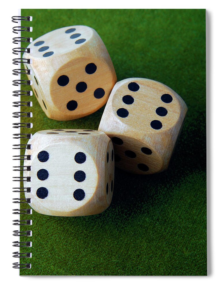 Dice Spiral Notebook featuring the photograph Closeup Of The Dices On Green Table by Severija Kirilovaite