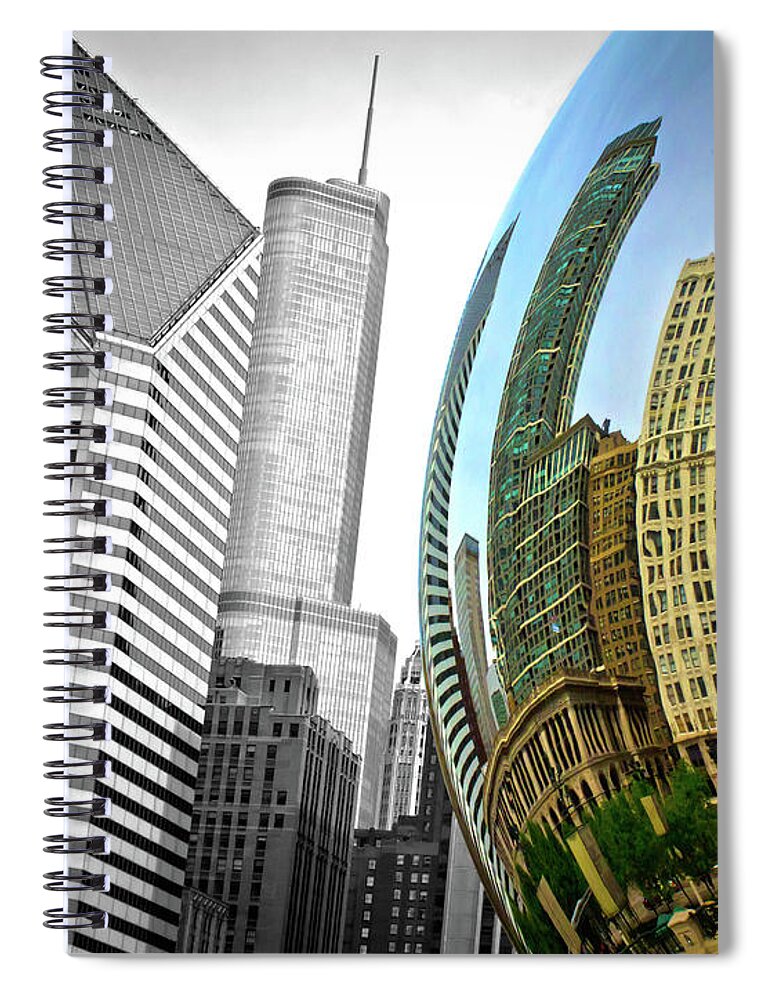 Chicago Cloud Gate Color B&w Spiral Notebook featuring the photograph Cloud Gate - Chicago by David Morehead
