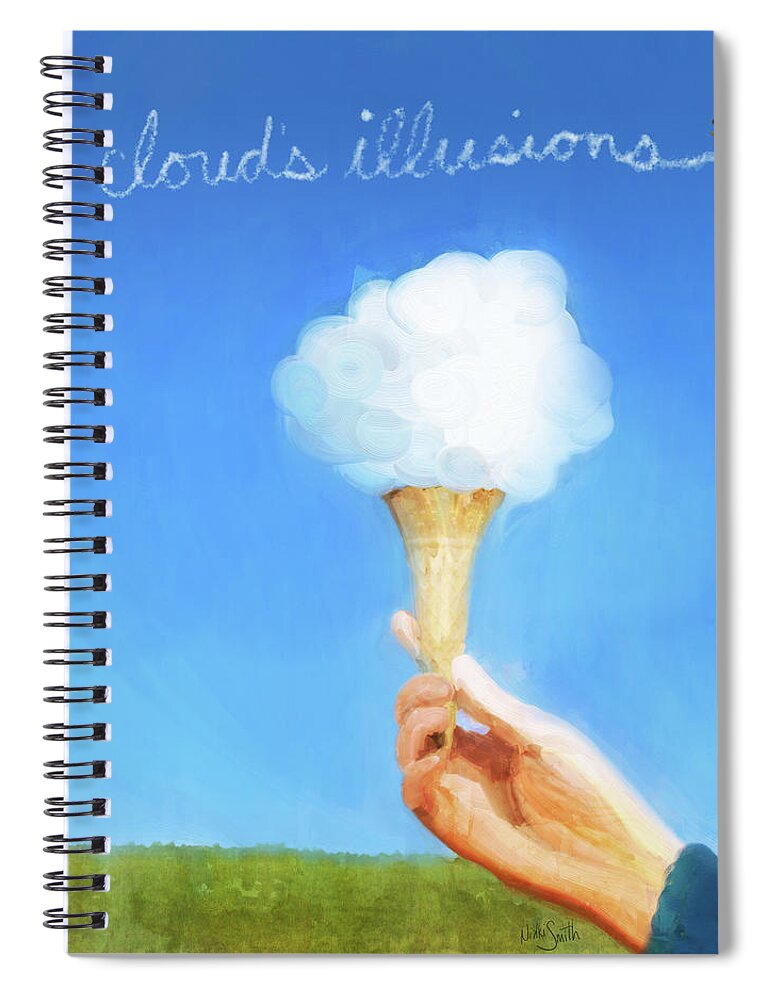 Joni Mitchell Spiral Notebook featuring the digital art Clouds Illusions with Lyrics by Nikki Marie Smith