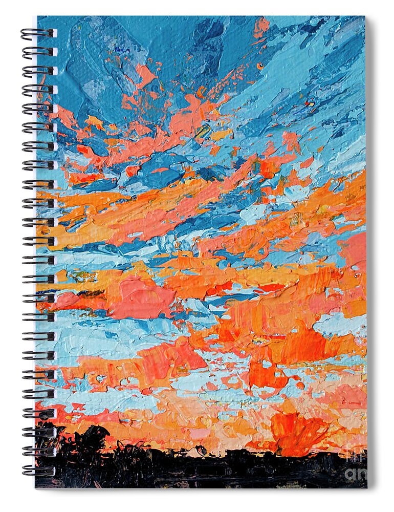 Sky Painting Spiral Notebook featuring the painting Cloudscape Orange Sunset Over and Open Field by Patricia Awapara