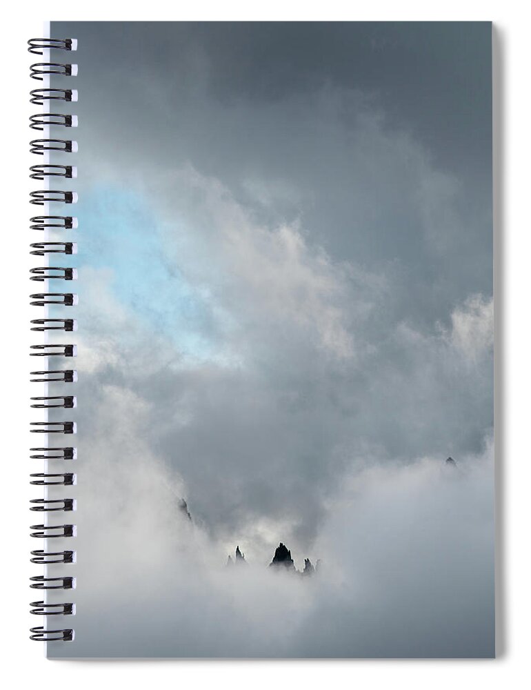 Italian Alps Spiral Notebook featuring the photograph Cloudy landscape with edge of rocky mountains between the stormy sky by Michalakis Ppalis
