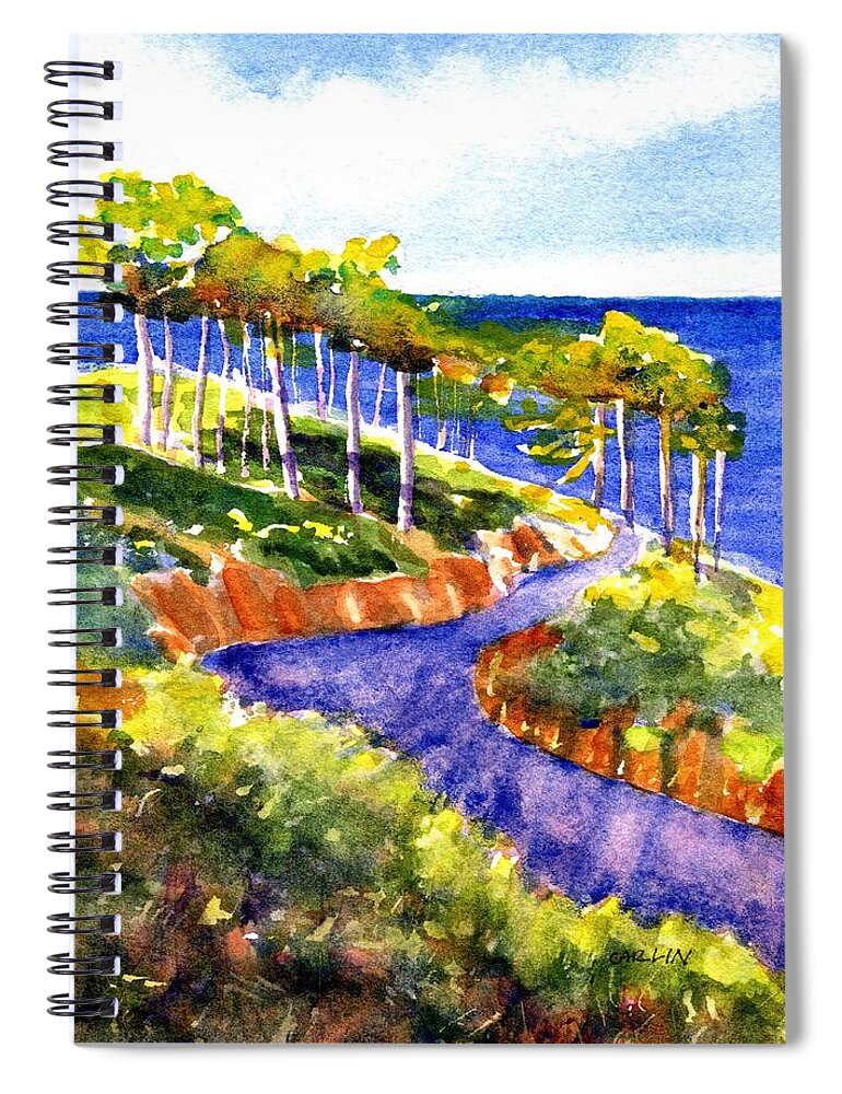 Landscape Spiral Notebook featuring the painting Coastal Drive by Carlin Blahnik CarlinArtWatercolor