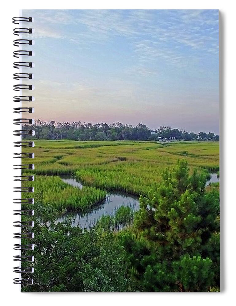 Georgia Spiral Notebook featuring the photograph Coastal Ga1 Blue Heron Inn View by Lizi Beard-Ward
