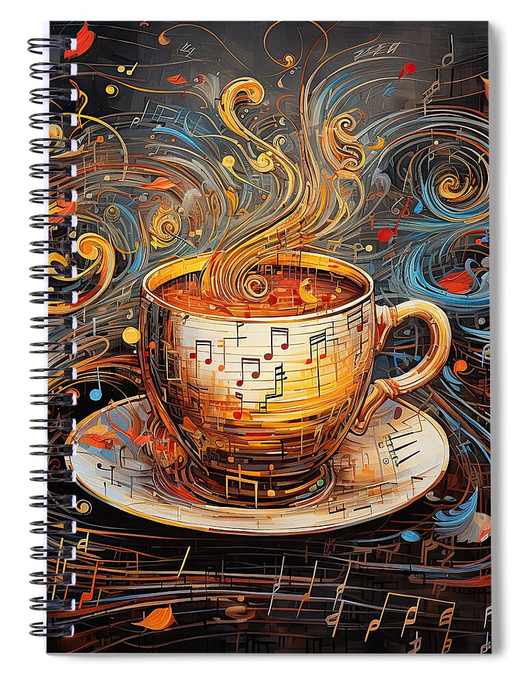 Coffee Spiral Notebook featuring the digital art Coffee And Music by Lourry Legarde
