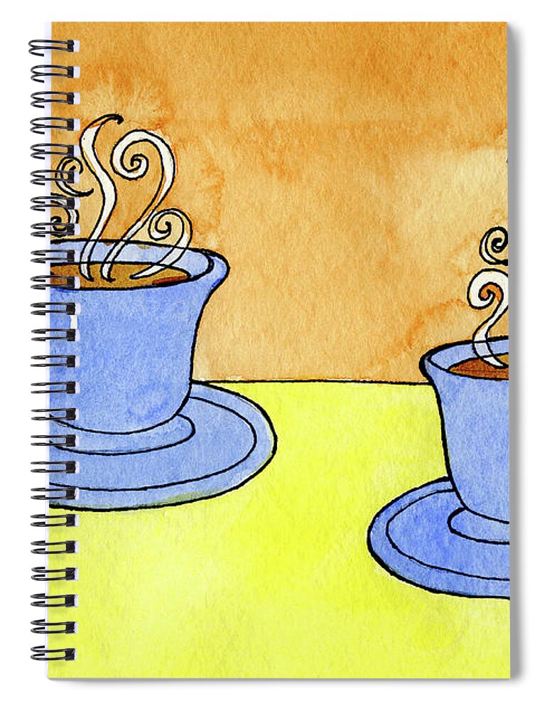 Coffee For Two A Pen & Ink Watercolor Painting By Norma Appleton Spiral Notebook featuring the painting Coffee For Two by Norma Appleton