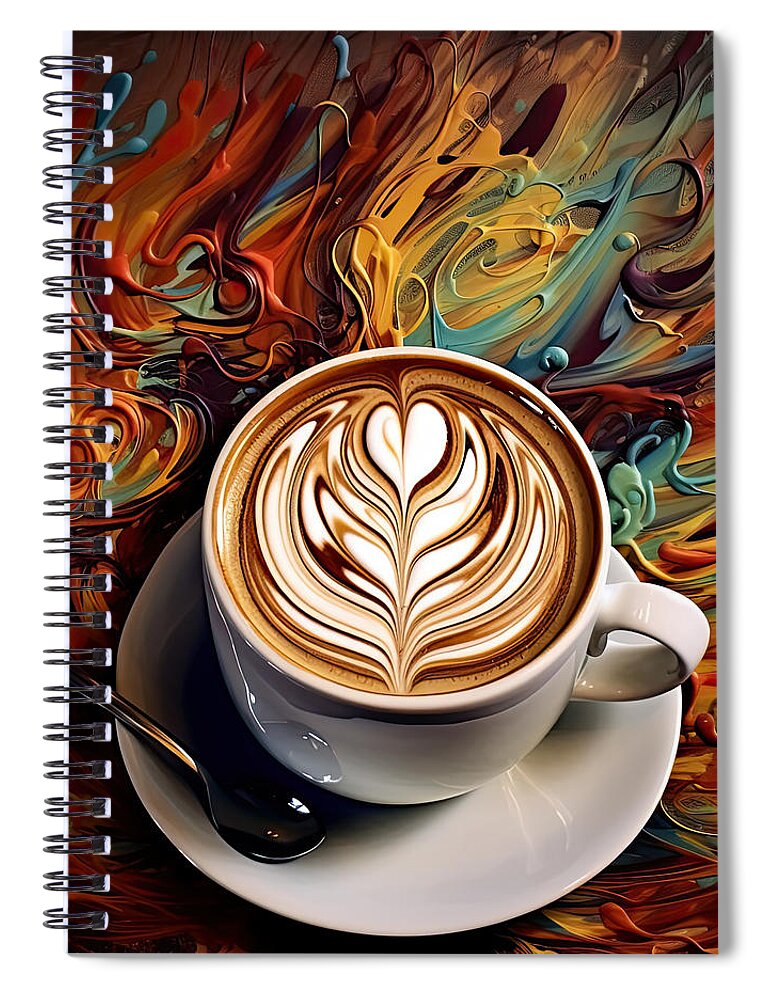 Latte Art Spiral Notebook featuring the digital art Coffee Lover by Lourry Legarde