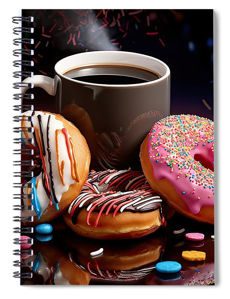 Coffee And Donuts Spiral Notebook featuring the digital art Coffee Time by Lourry Legarde