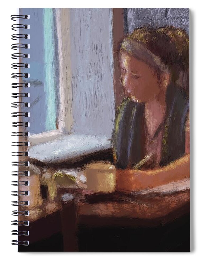 Coffeehouse Spiral Notebook featuring the painting Grading Papers by Larry Whitler