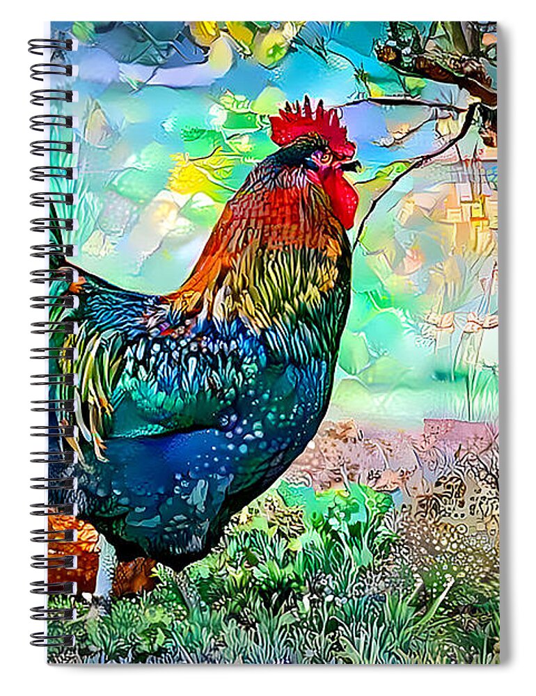 Rooster Spiral Notebook featuring the mixed media Cogburn and the Mrs. by Debra Kewley