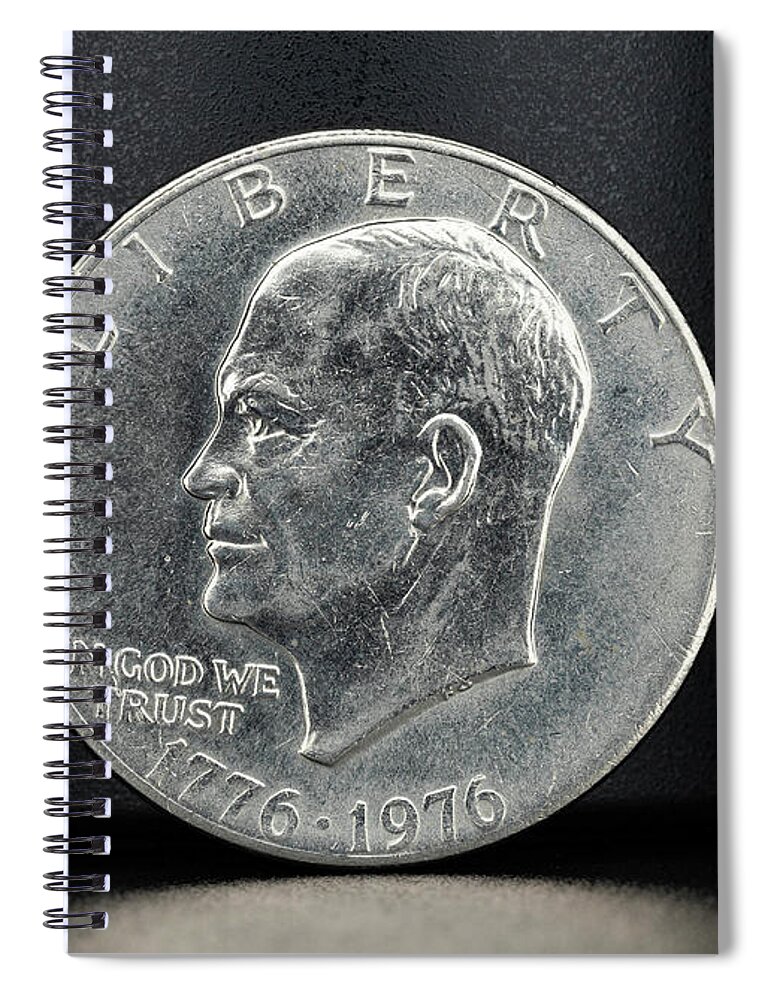Ike Eisenhower Spiral Notebook featuring the photograph Coin Collecting - 1776-1976 Ike Eisenhower Dollar Coin Face by Amelia Pearn