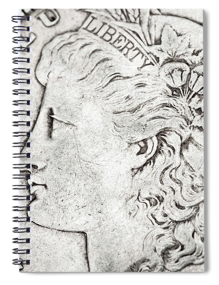 Antique Spiral Notebook featuring the photograph Coin Collecting - Morgan Dollar Face Side by Amelia Pearn
