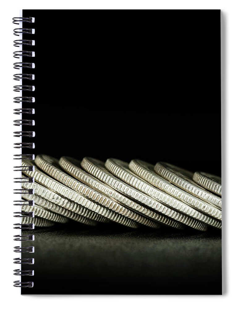Coins Spiral Notebook featuring the photograph Coin Collecting - Silver Quarters Edges by Amelia Pearn