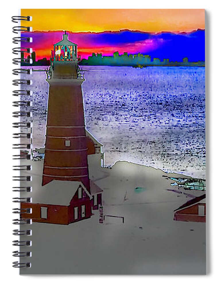 Cold Spiral Notebook featuring the painting Cold and Lonely Lighthouse by Bonnie Marie
