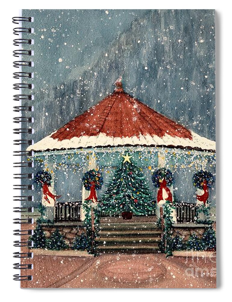 Gazebo Spiral Notebook featuring the painting Cold Spring Gazebo Christmas by Janine Riley