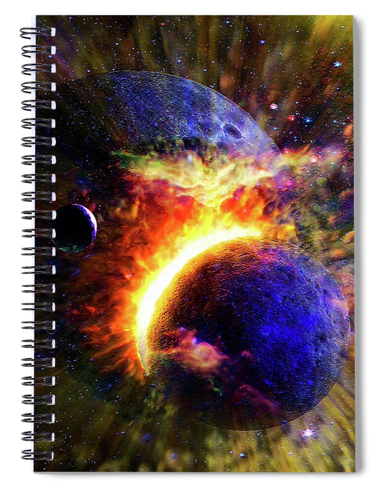  Spiral Notebook featuring the digital art Collision of Planets in Space by Don White Artdreamer