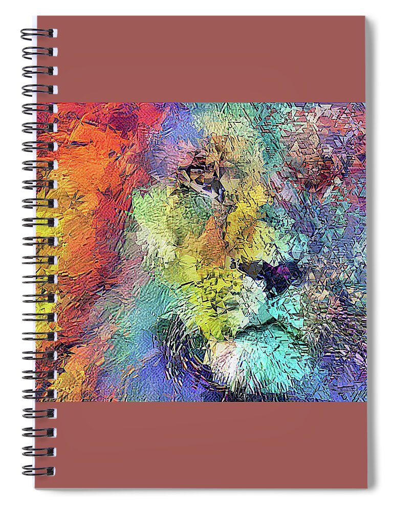 Lion Spiral Notebook featuring the mixed media Colorful Fragmented Lion Abstract by Shelli Fitzpatrick