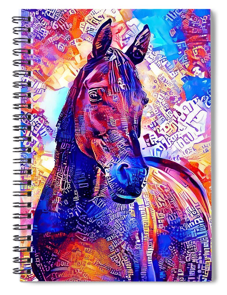 Arabian Horse Spiral Notebook featuring the digital art Colorful Arabian horse portrait in blue and violet by Nicko Prints