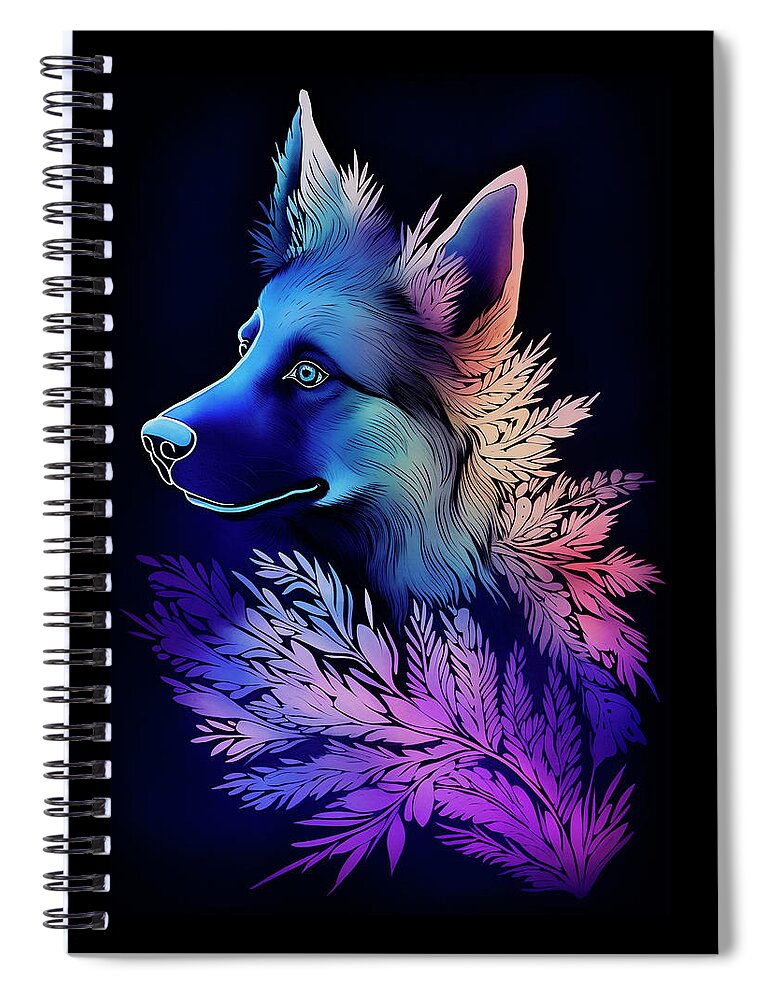 German Shepherd Dog Spiral Notebook featuring the digital art Colorful Art Of A German Shepherd 2 by Angie Tirado