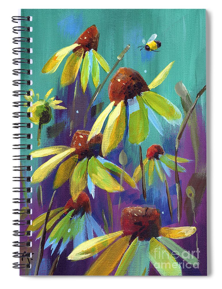 Daisy Spiral Notebook featuring the painting Colorful Black Eyed Susans by Annie Troe