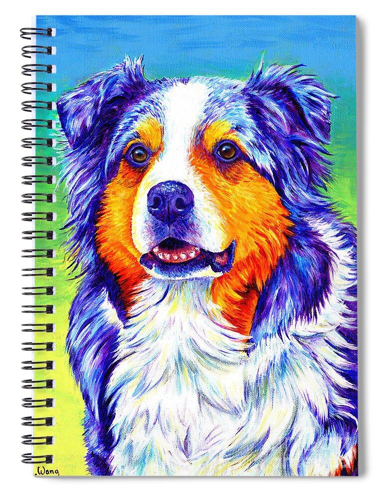 Australian Shepherd Spiral Notebook featuring the painting Colorful Blue Merle Australian Shepherd Dog by Rebecca Wang