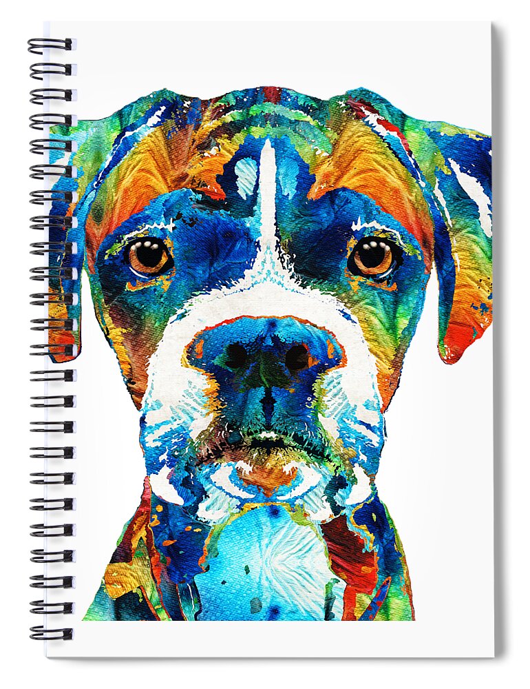 Boxer Spiral Notebook featuring the painting Colorful Boxer Dog Art By Sharon Cummings by Sharon Cummings