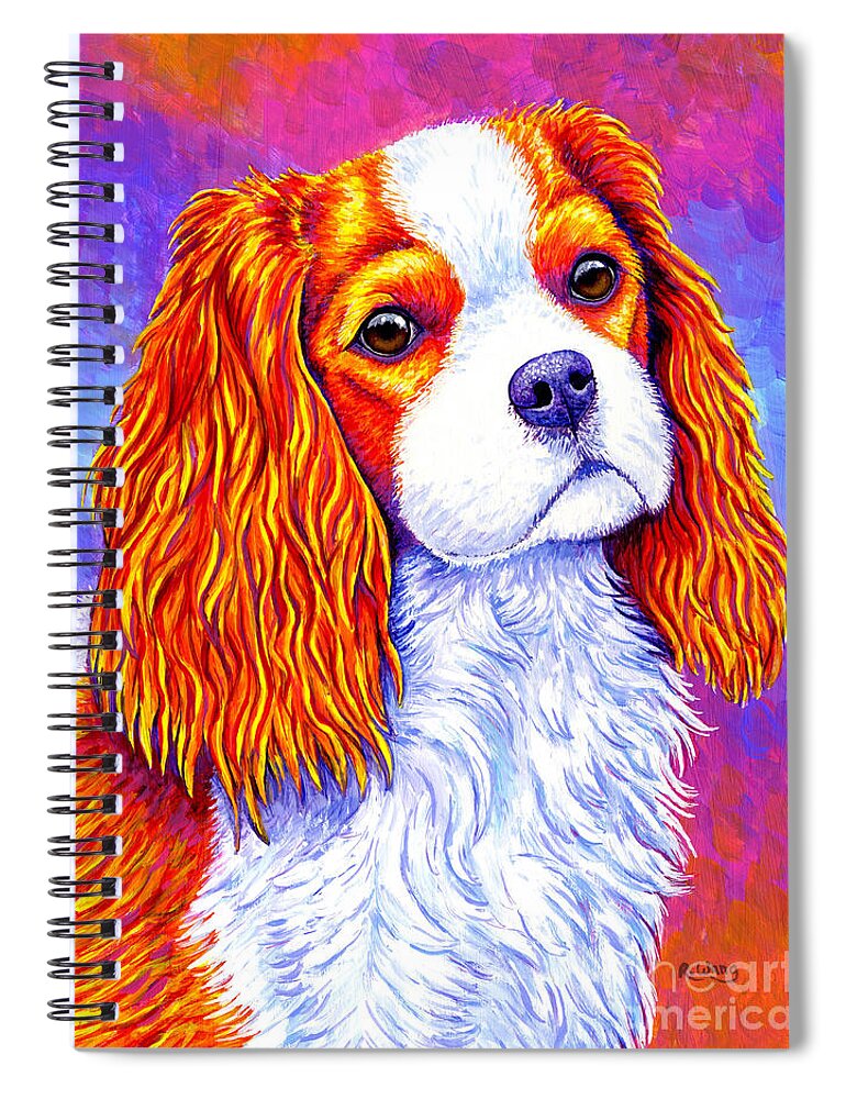 Cavalier King Charles Spaniel Spiral Notebook featuring the painting Colorful Cavalier King Charles Spaniel Dog by Rebecca Wang