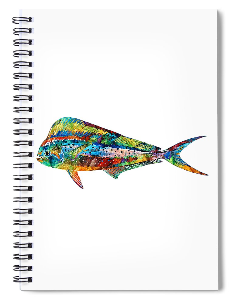 Fish Spiral Notebook featuring the painting Colorful Dolphin Fish by Sharon Cummings by Sharon Cummings