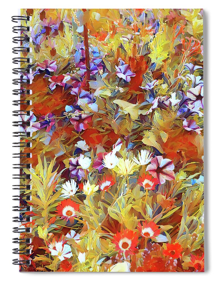 Colorful Spiral Notebook featuring the painting Colorful flower meadow Impressionism by Patricia Piotrak