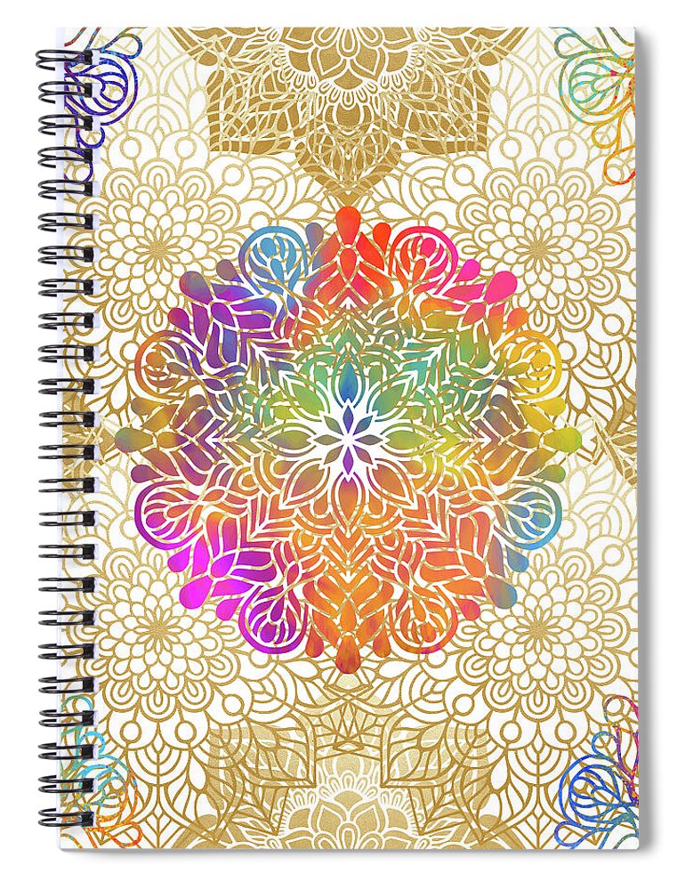 Mandala Spiral Notebook featuring the digital art Colorful Gold Mandala Pattern by Sambel Pedes