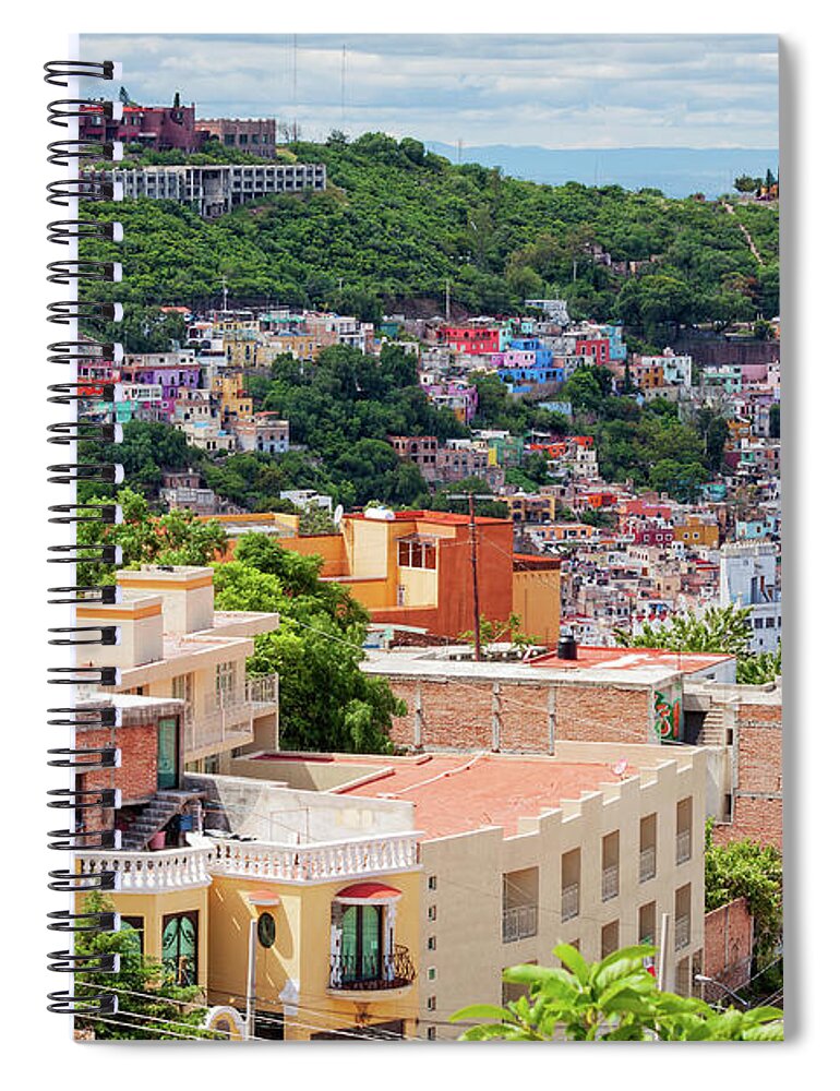 Guanajuato Spiral Notebook featuring the photograph Colorful hilltop houses in Guanajuato, Mexico 2 by Tatiana Travelways
