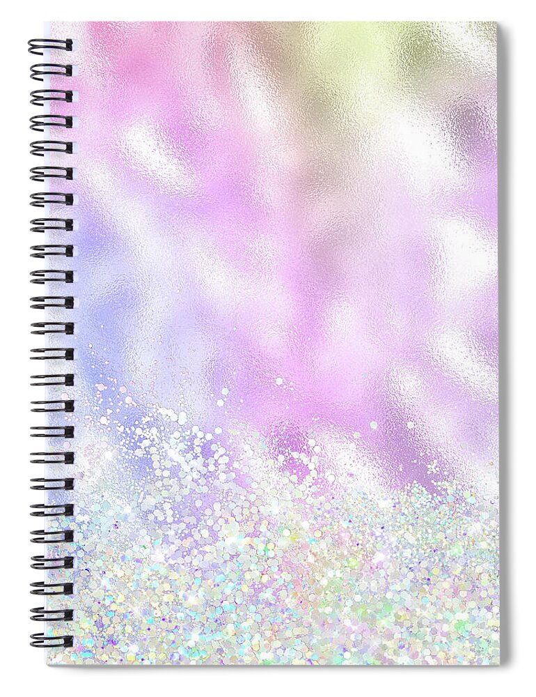 Colorful Holographic Glitter Spiral Notebook featuring the digital art Colorful Holographic Glitter Pretty Fancy Sparkling Texture by Sweet Birdie Studio