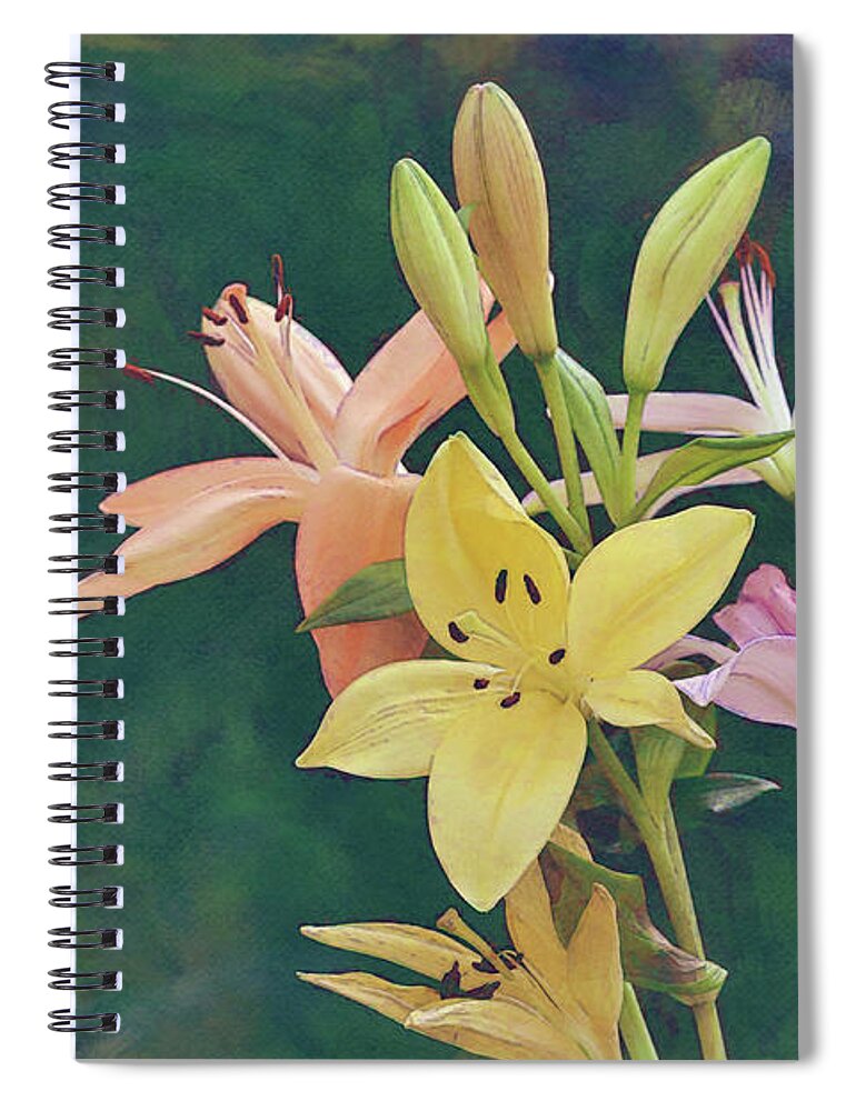 Lily Spiral Notebook featuring the digital art Colorful Lily Bunch by Gaby Ethington