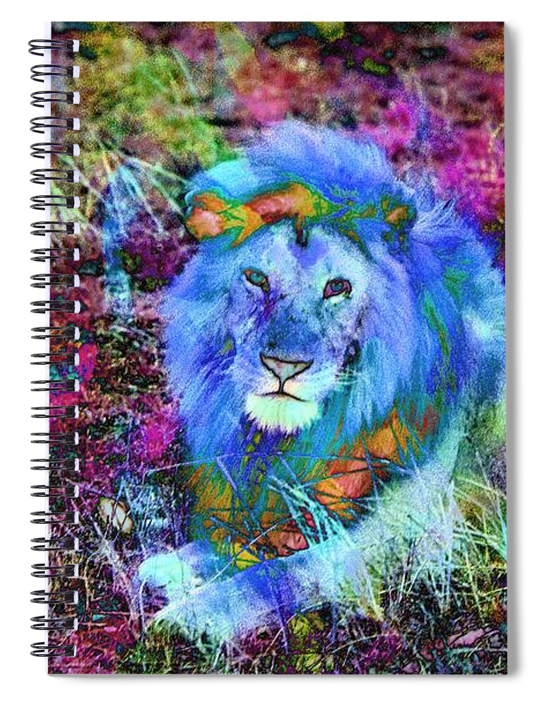 Lion Spiral Notebook featuring the digital art Colorful Lion King by Russel Considine