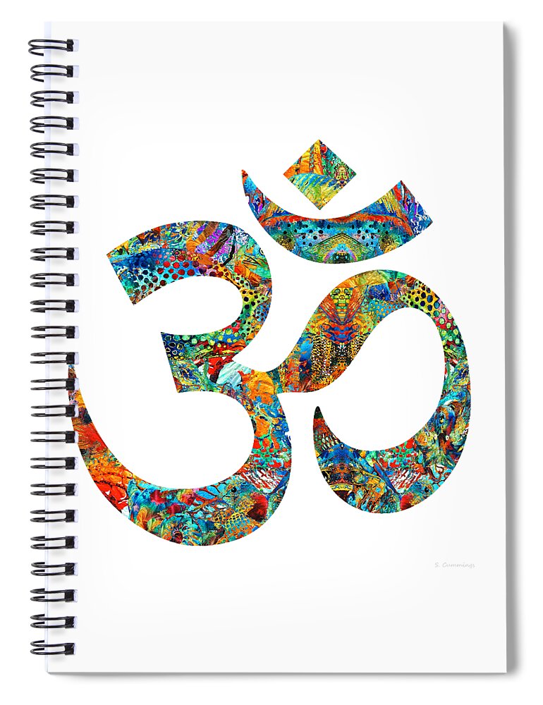 Om Spiral Notebook featuring the painting Colorful Om 17 - Meditation Art - Sharon Cummings by Sharon Cummings