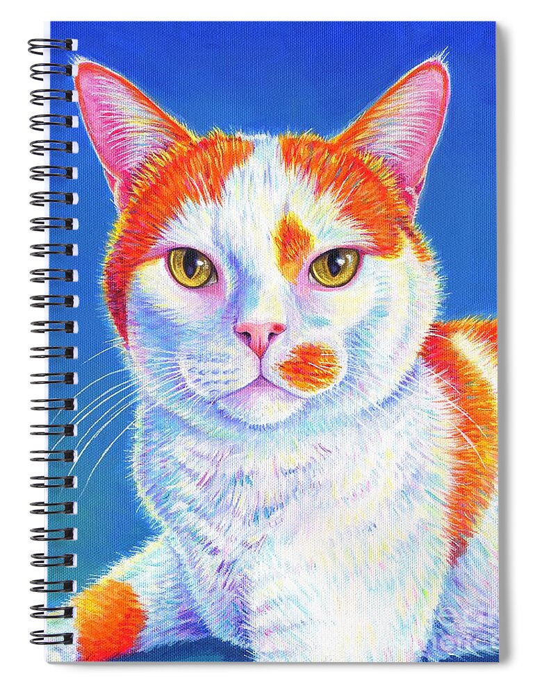 Cat Spiral Notebook featuring the painting Colorful Orange and White Cat - Hyler by Rebecca Wang