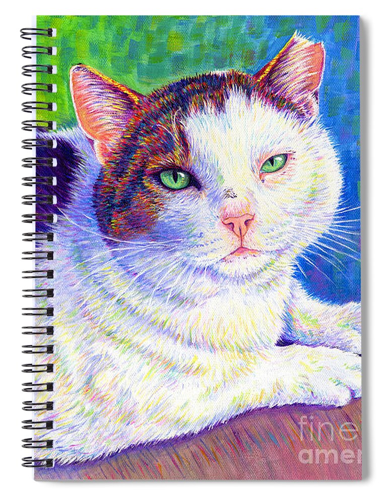 Cat Spiral Notebook featuring the painting Colorful Pet Portrait - MC the Cat by Rebecca Wang