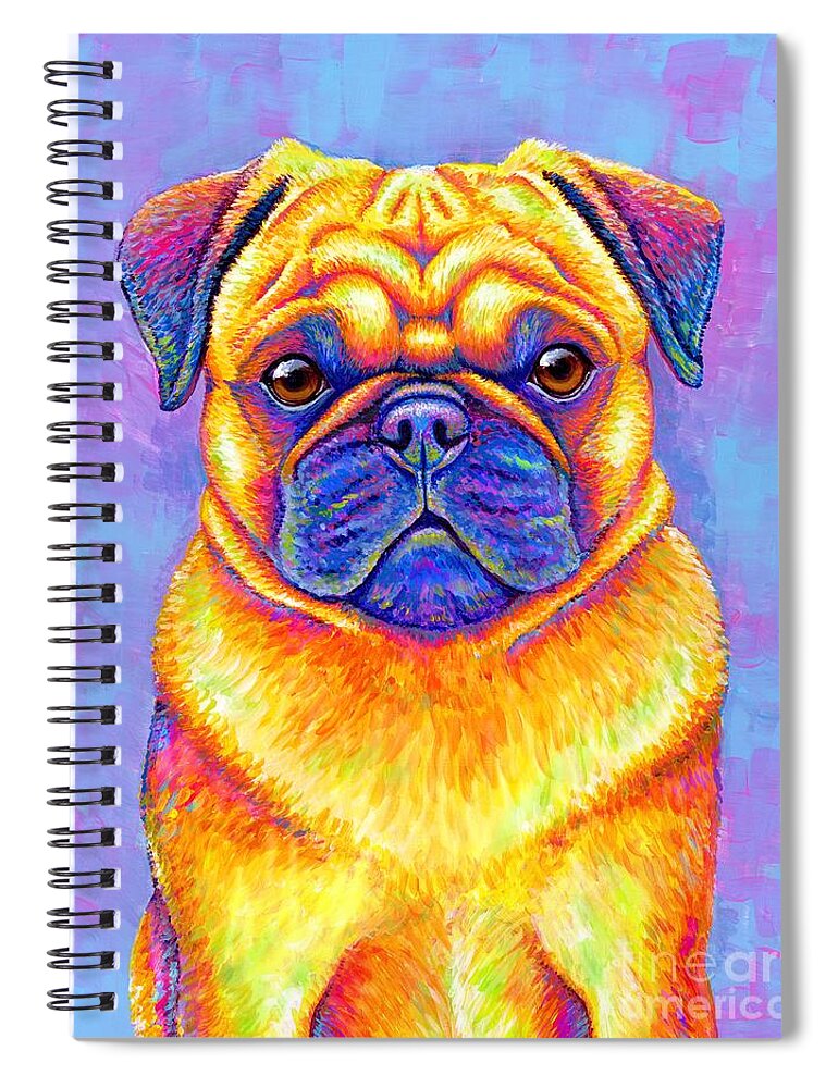 Pug Spiral Notebook featuring the painting Colorful Rainbow Pug Dog Portrait by Rebecca Wang