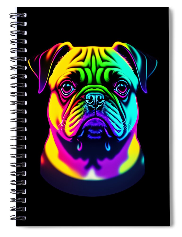 Pugs Spiral Notebook featuring the digital art Colorful Rainbow Pug by Flippin Sweet Gear