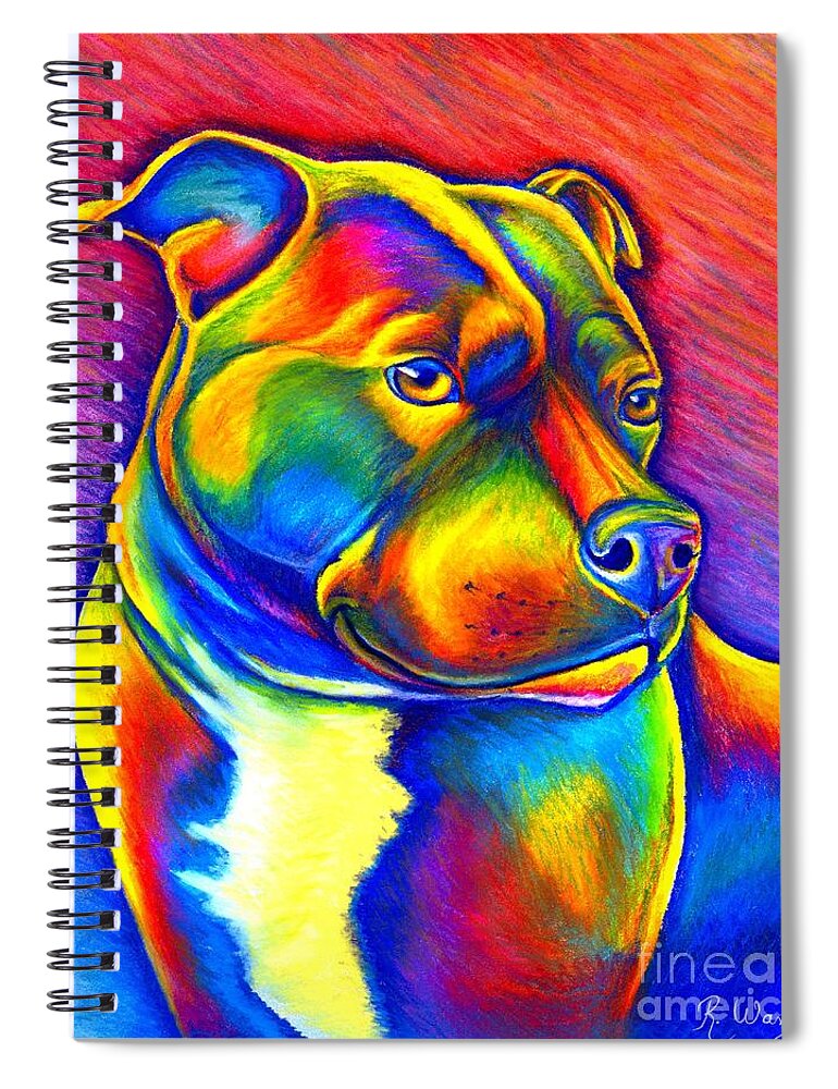Staffordshire Bull Terrier Spiral Notebook featuring the painting Colorful Rainbow Staffordshire Bull Terrier Dog by Rebecca Wang