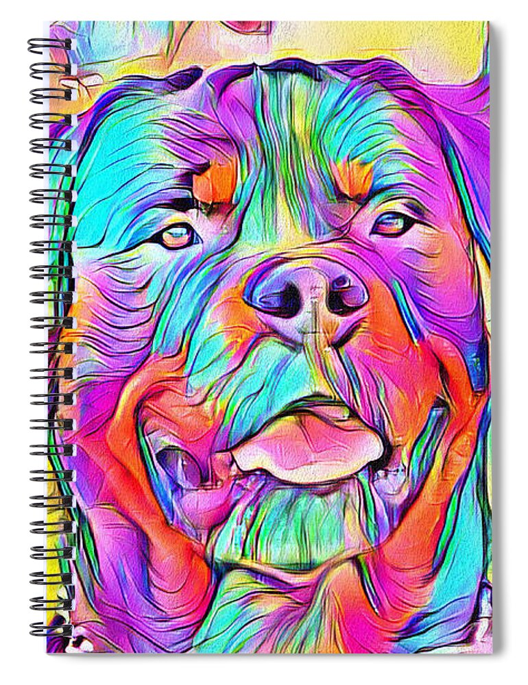 Rottweiler Dog Spiral Notebook featuring the digital art Colorful Rottweiler dog portrait - digital painting by Nicko Prints