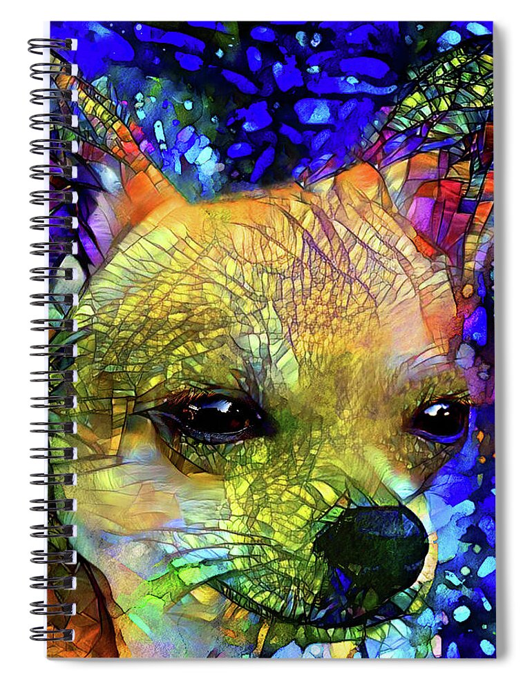 Chihuahua Spiral Notebook featuring the digital art Colorful Stained Glass Chihuahua Art by Peggy Collins