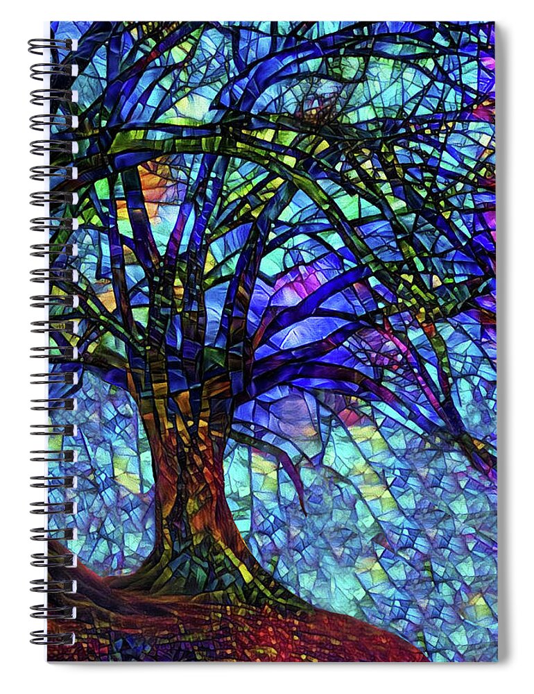 Abstract Tree Spiral Notebook featuring the digital art Colorful Tree of Life by Peggy Collins