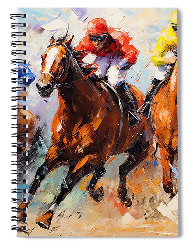 Horse Racing Spiral Notebook featuring the painting Colors of Victory - Colorful Horses Art - Kentucky Derby Art by Lourry Legarde