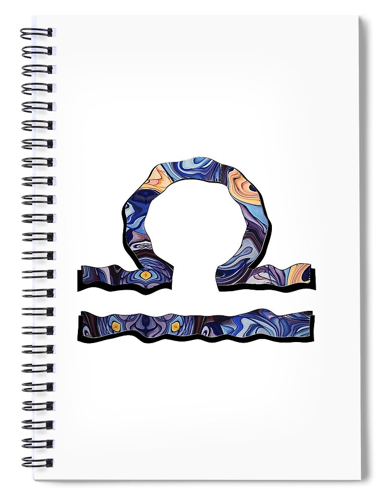 Mandala Spiral Notebook featuring the mixed media Colourful Libra Astrological Symbol by Michell Rosenthal