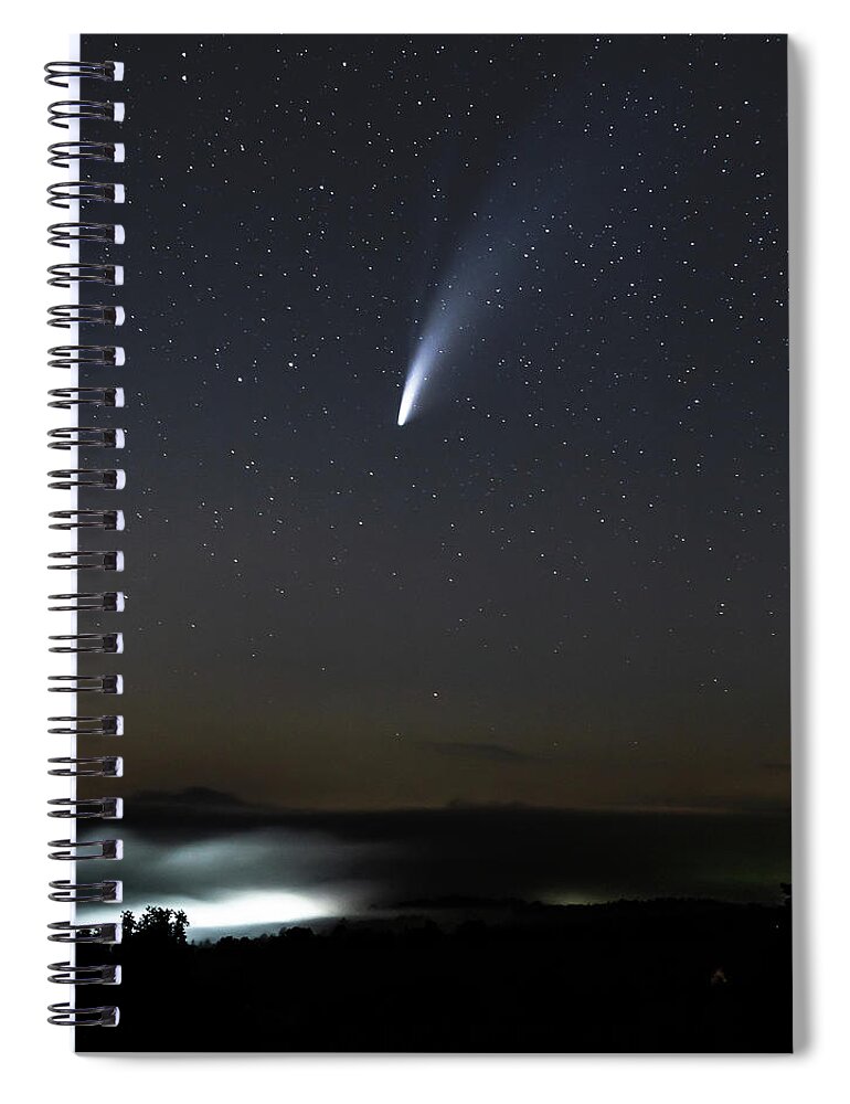 Night Spiral Notebook featuring the photograph Comet above the Fog by Tim Kirchoff
