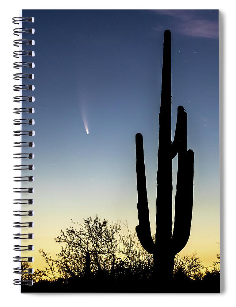 American Southwest Spiral Notebook featuring the photograph Comet NEOWISE and Saguaro by James Capo