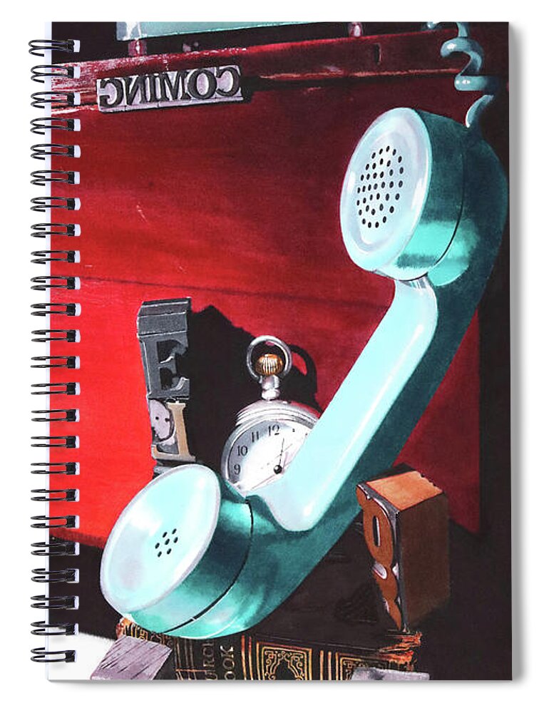Vintage Telephone Spiral Notebook featuring the painting Coming by Denny Bond