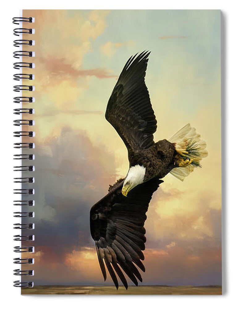 Bald Eagle Spiral Notebook featuring the photograph Coming Down To Earth by Jai Johnson