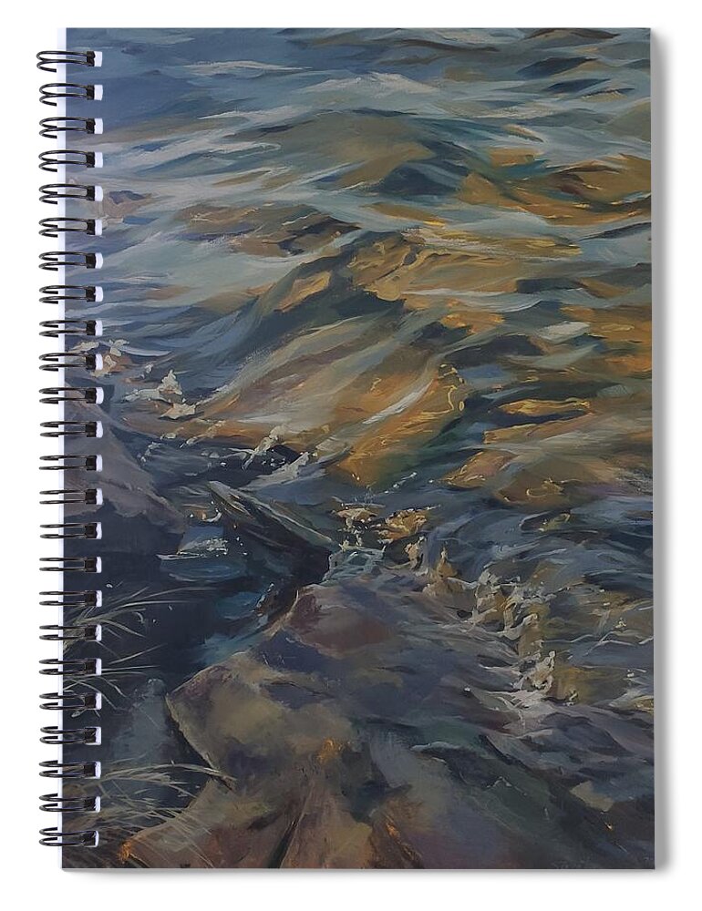 Shoreline Spiral Notebook featuring the painting Coming to Shore by Sheila Romard